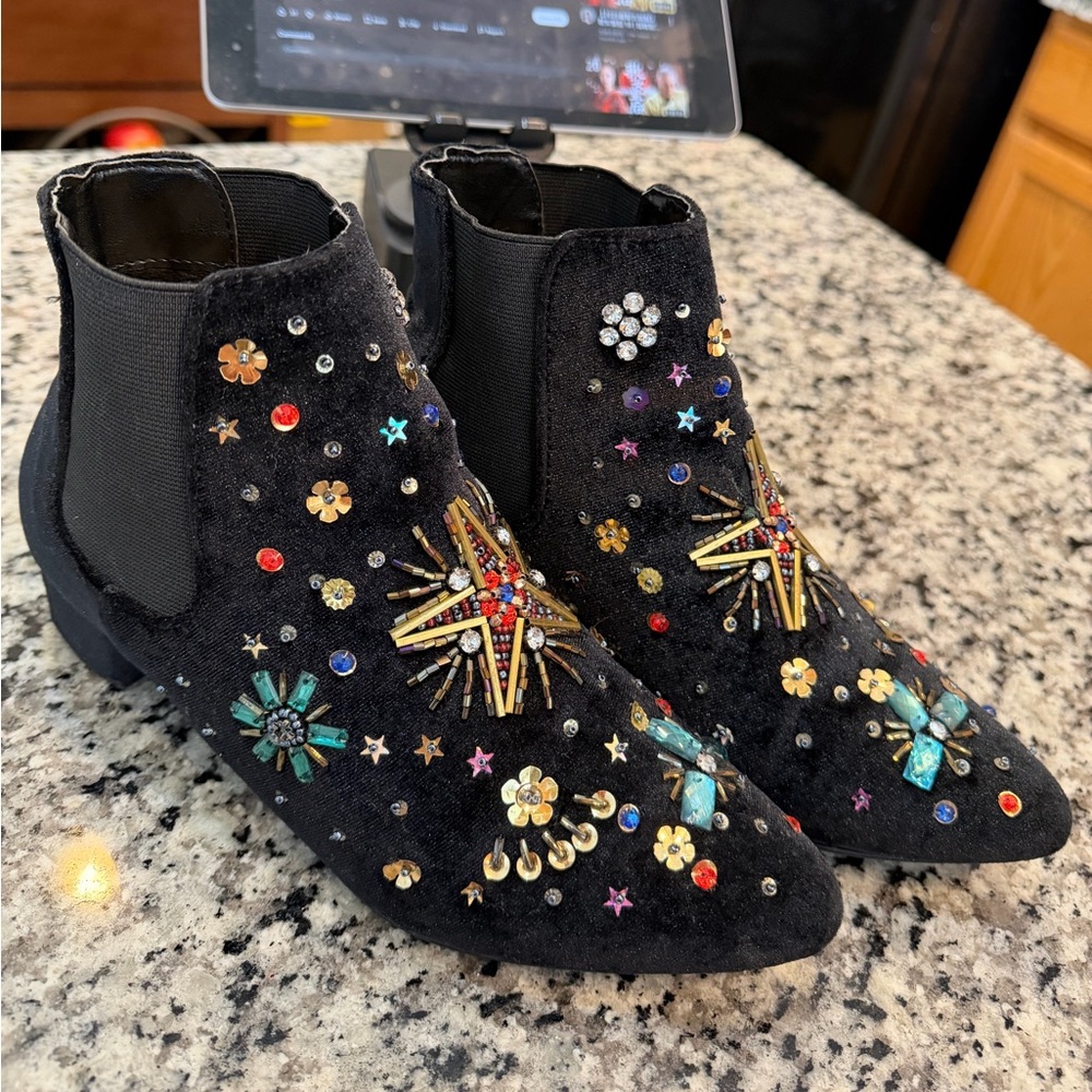 Betsey Johnson Black Embellished Ankle Boots Size 6